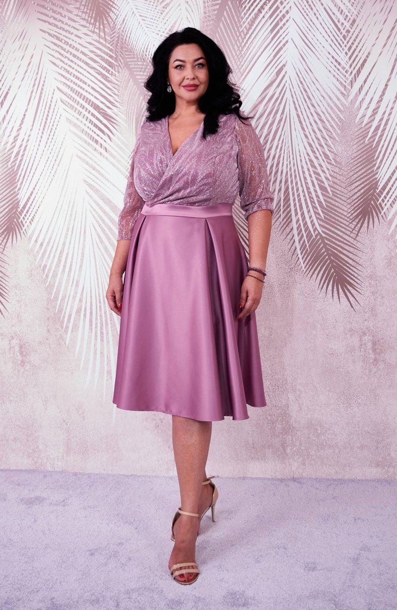 Rochie de ocazie din tafta roze si tiul cu gliter Sonia