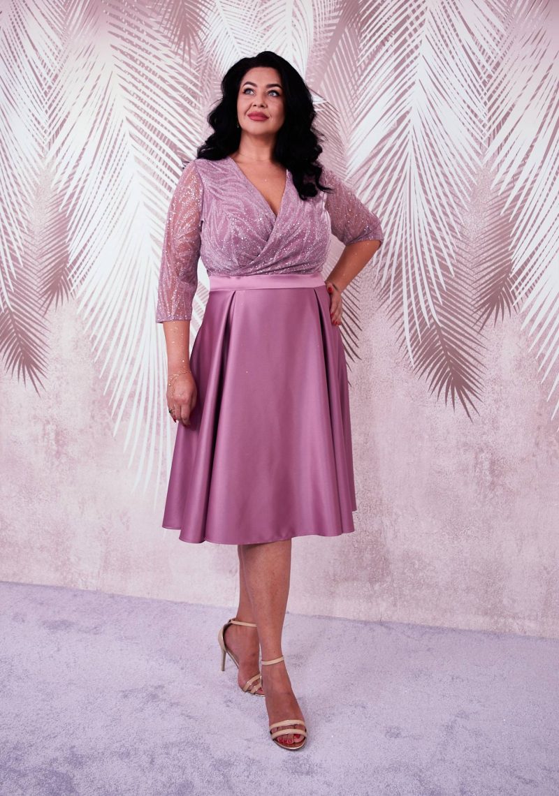 Rochie de ocazie din tafta roze si tiul cu gliter Sonia