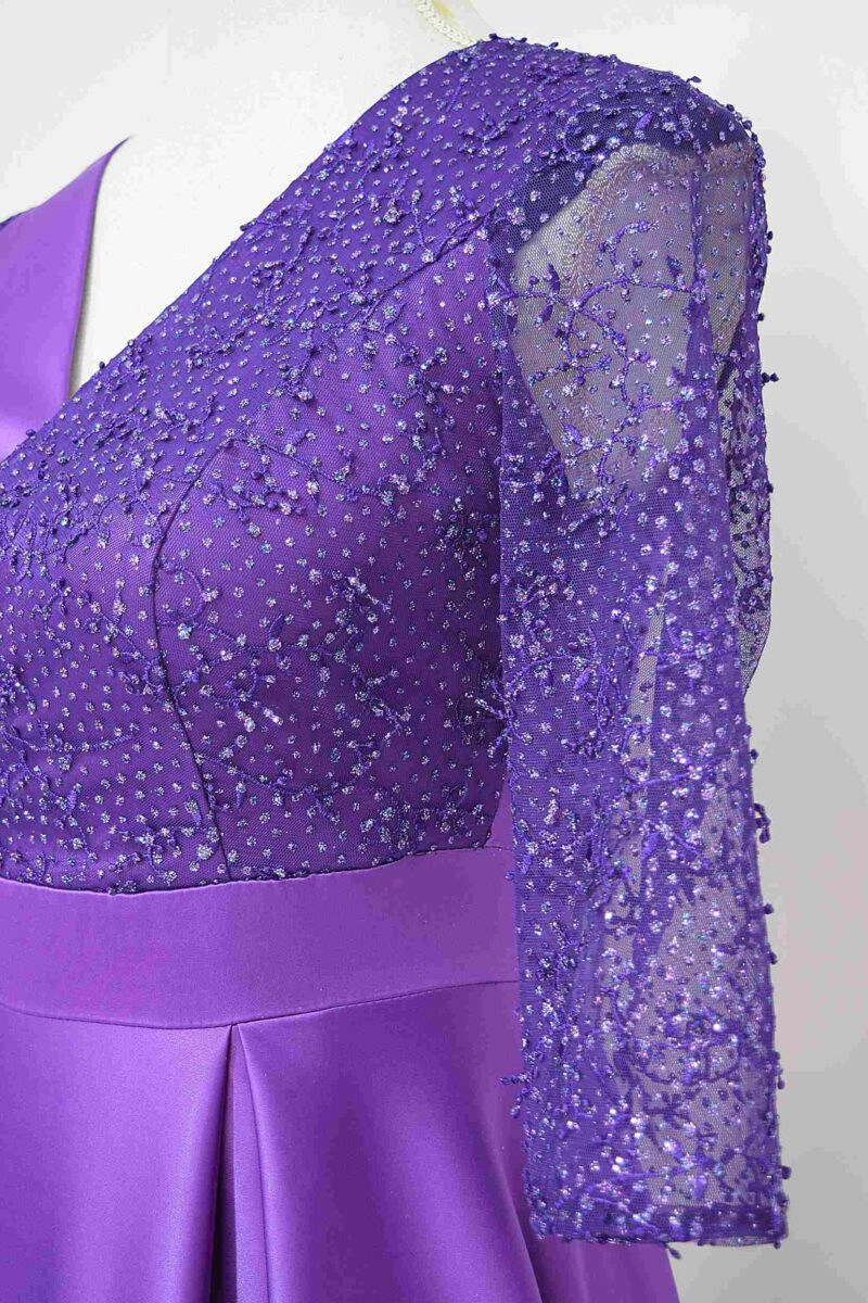 Rochie de ocazie din tafta mov si broderie cu gliter Noelia