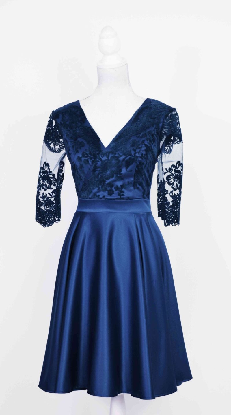 Rochie de ocazie din tafta bleumarin si broderie catifea Anastasia