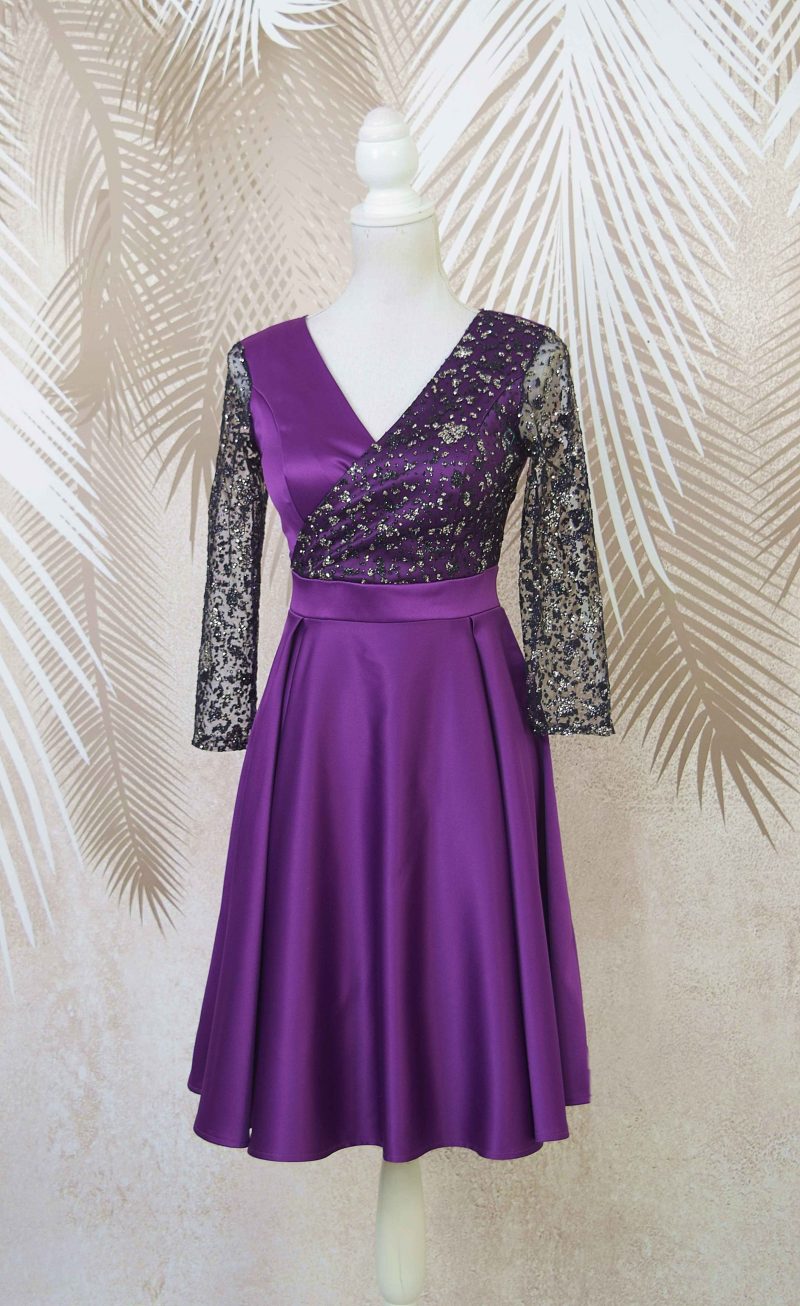 Rochie de ocazie din tafta mov cu tulle cu gliter Noelia