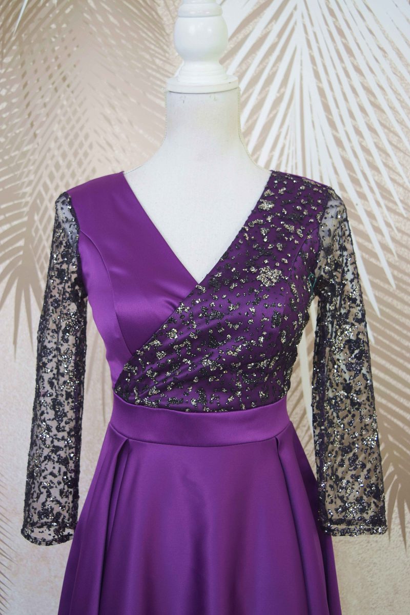Rochie de ocazie din tafta mov cu tulle cu gliter Noelia