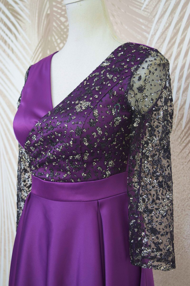 Rochie de ocazie din tafta mov cu tulle cu gliter Noelia