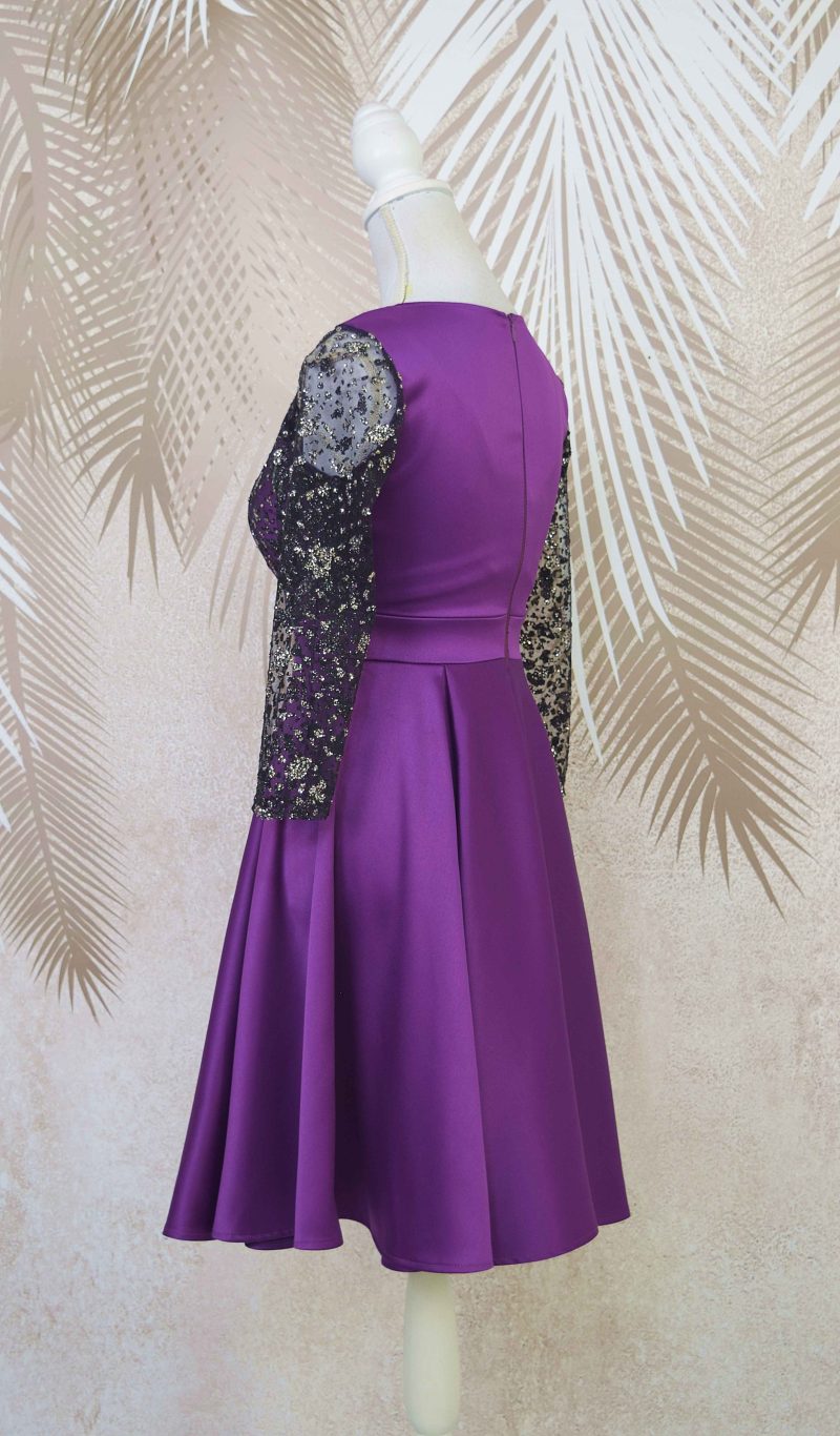 Rochie de ocazie din tafta mov cu tulle cu gliter Noelia