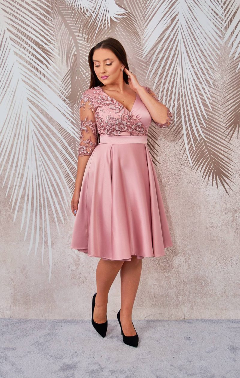 Rochia de ocazie din tafta roze cu broderie 3D Britney