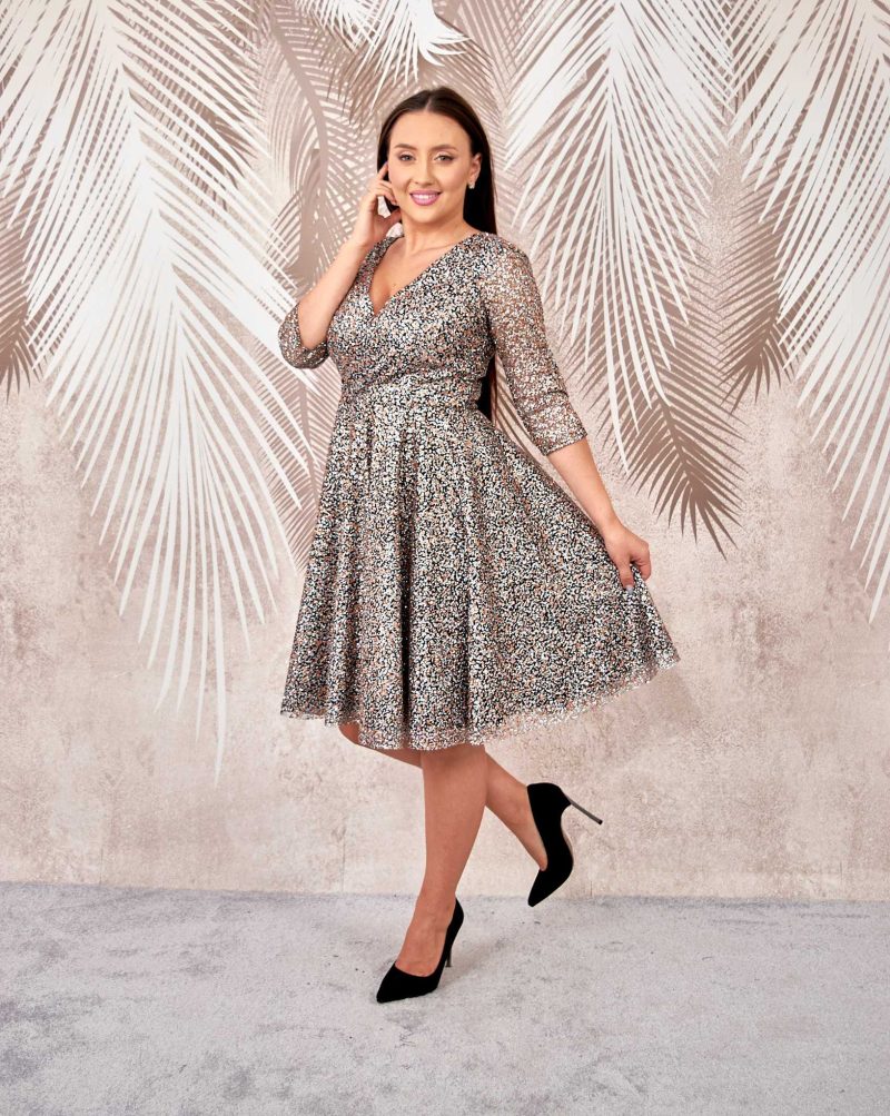 Rochie de ocazie clos aurie cu tulle-gliter Mussette