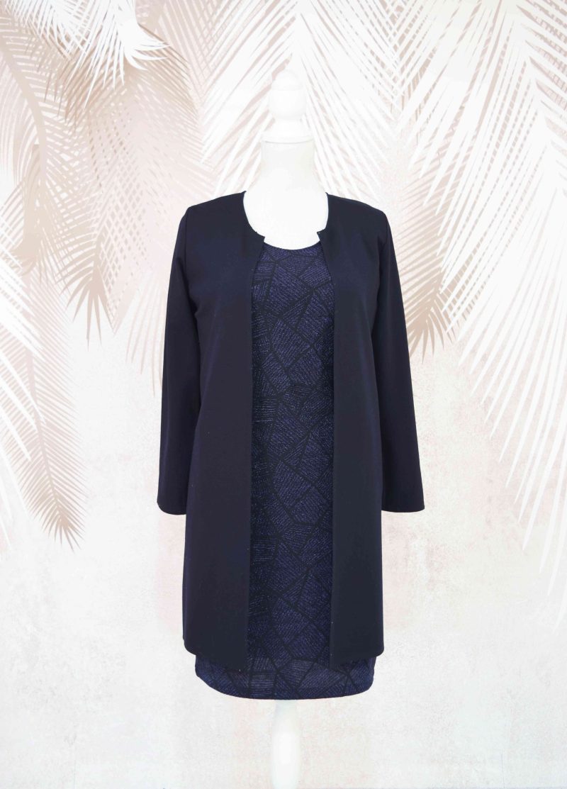 Compleu cardigan negru cu rochie bleumarin Annabella
