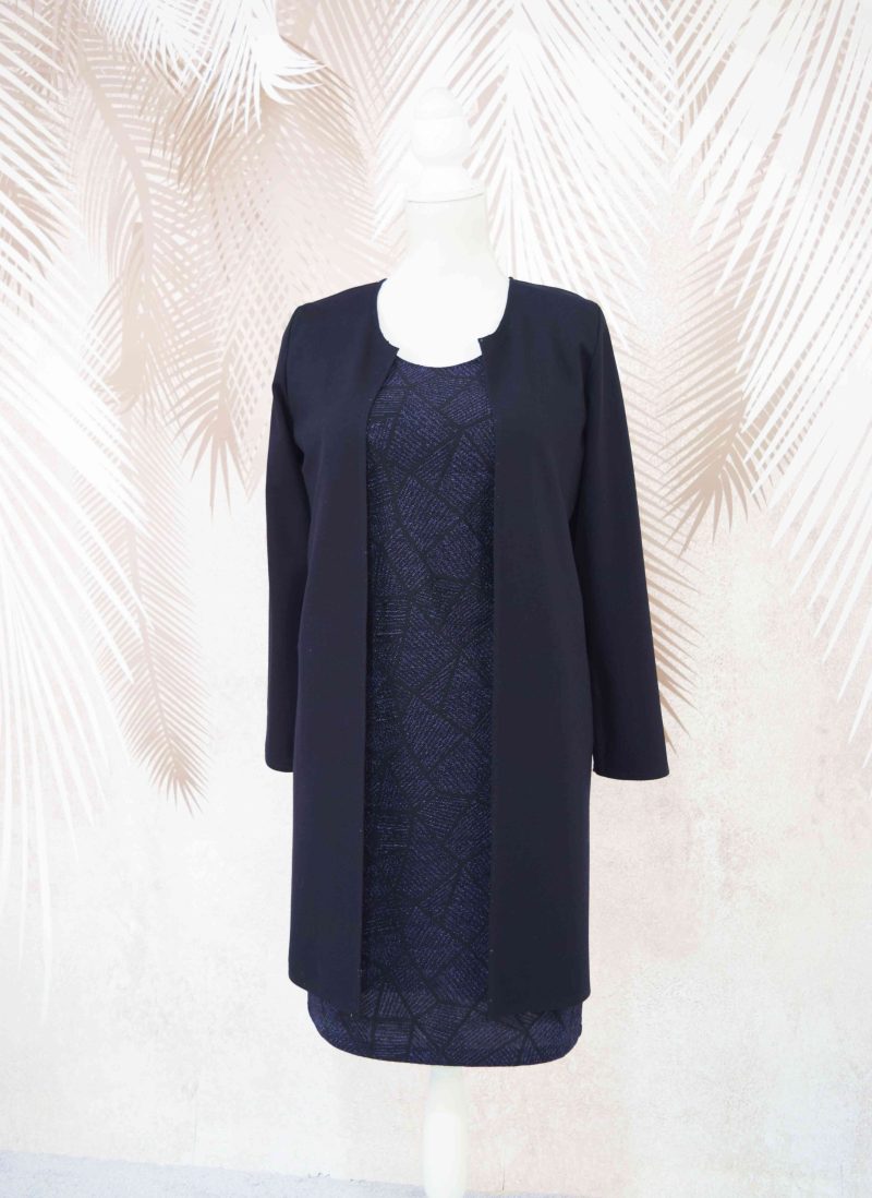 Compleu cardigan negru cu rochie bleumarin Annabella