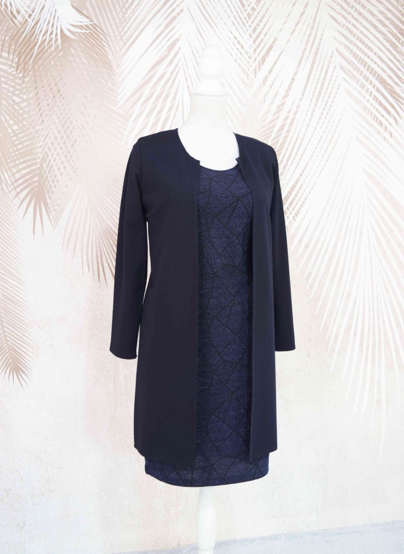 Compleu cardigan negru cu rochie bleumarin Annabella
