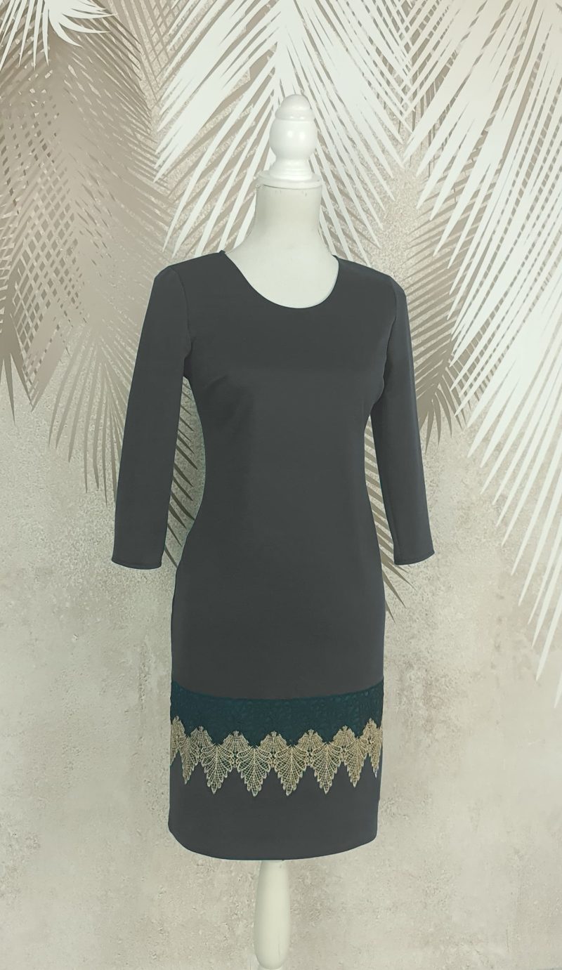 Rochie gri cu broderie Carina