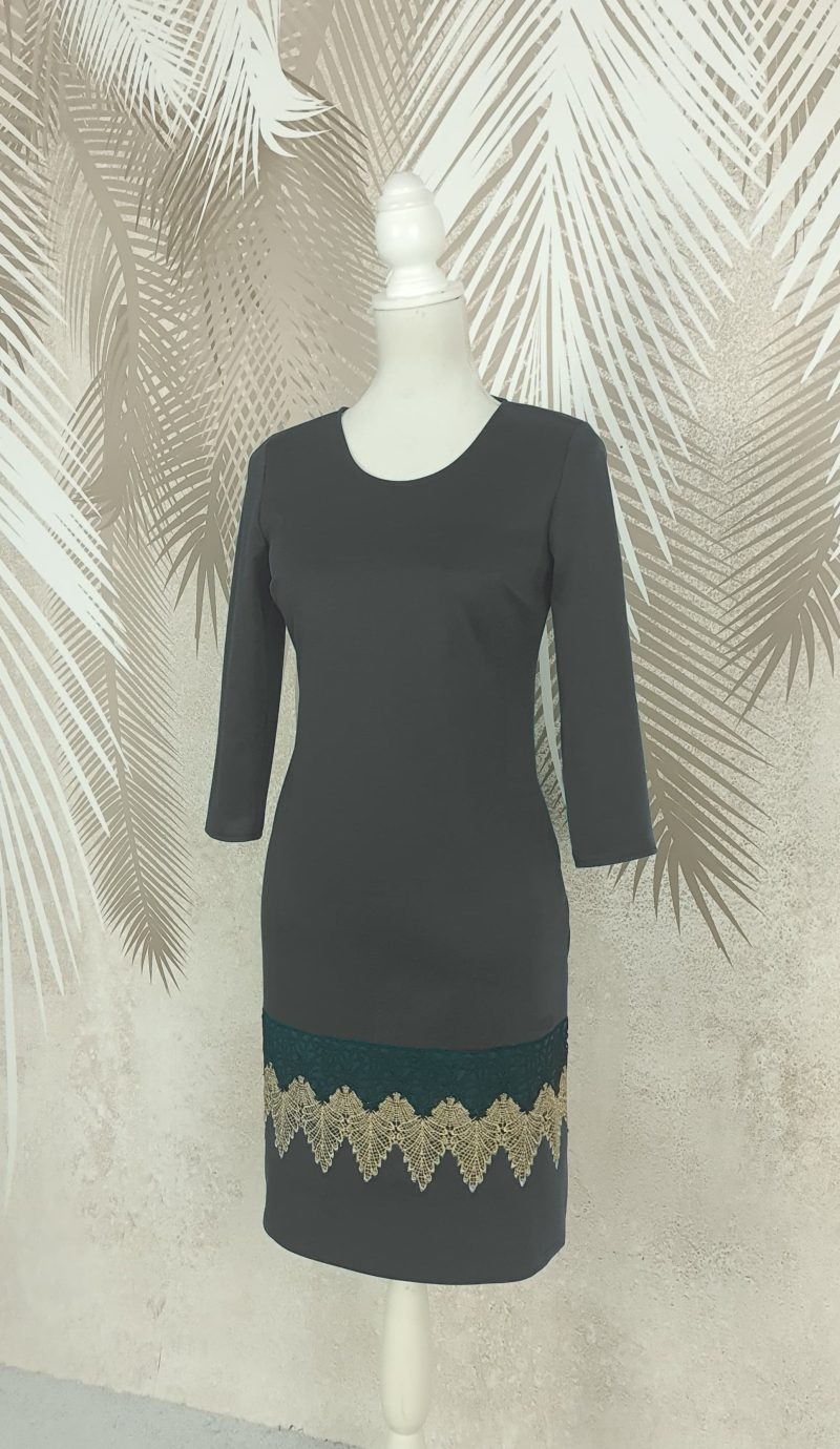 Rochie gri cu broderie Carina