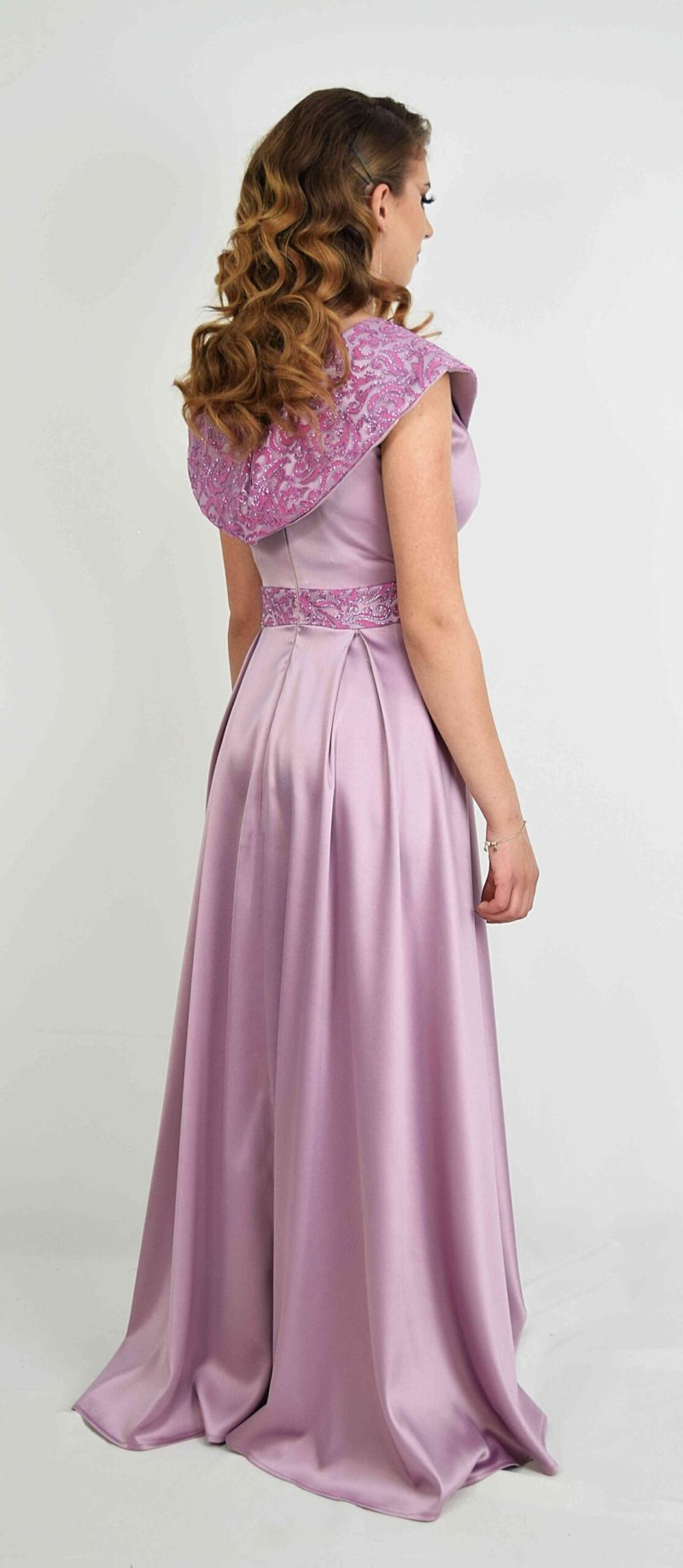 Rochie lunga din tafta roze-pruna Victoria