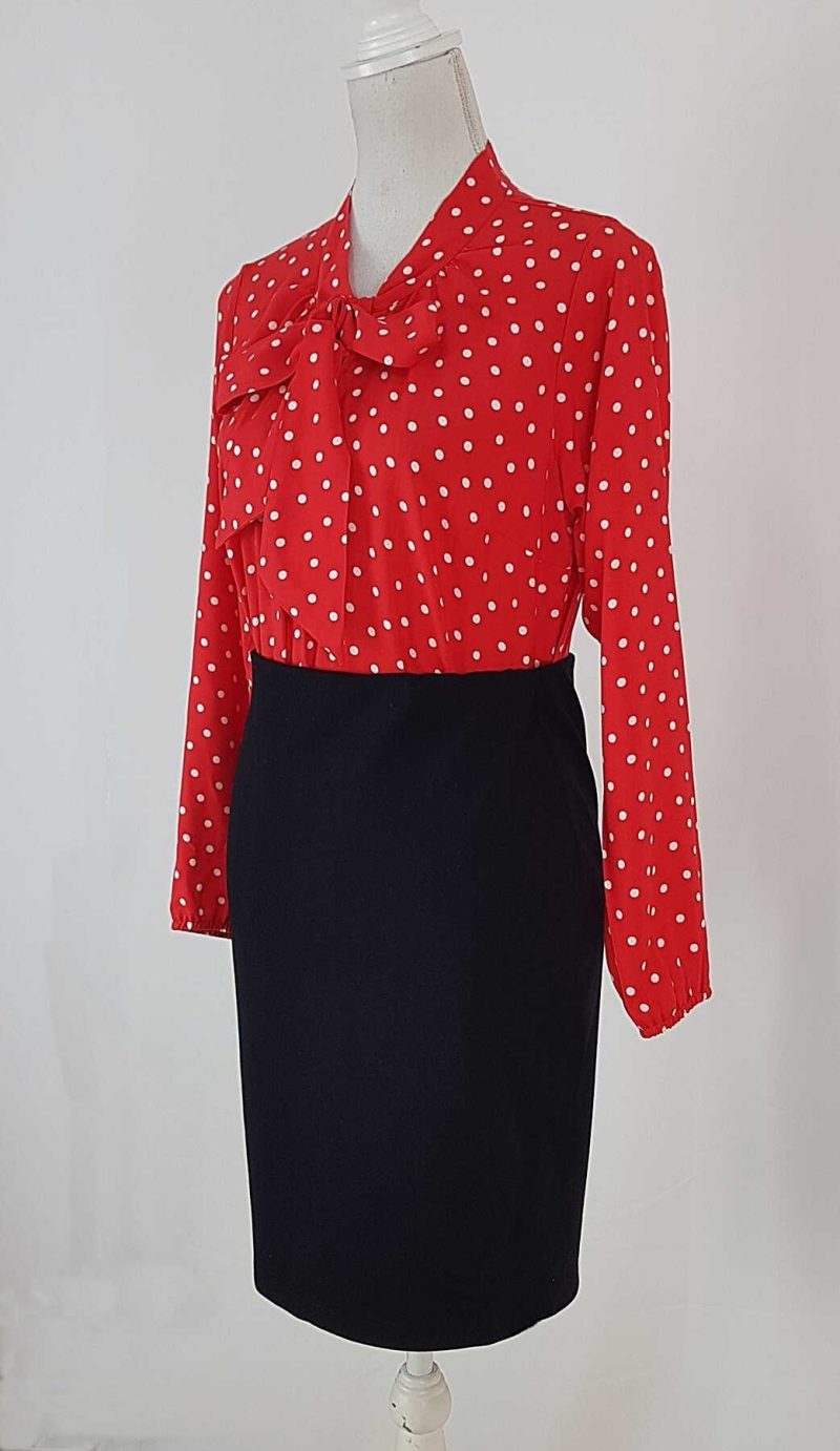 Compleu bluza rosie cu buline si fusta neagra