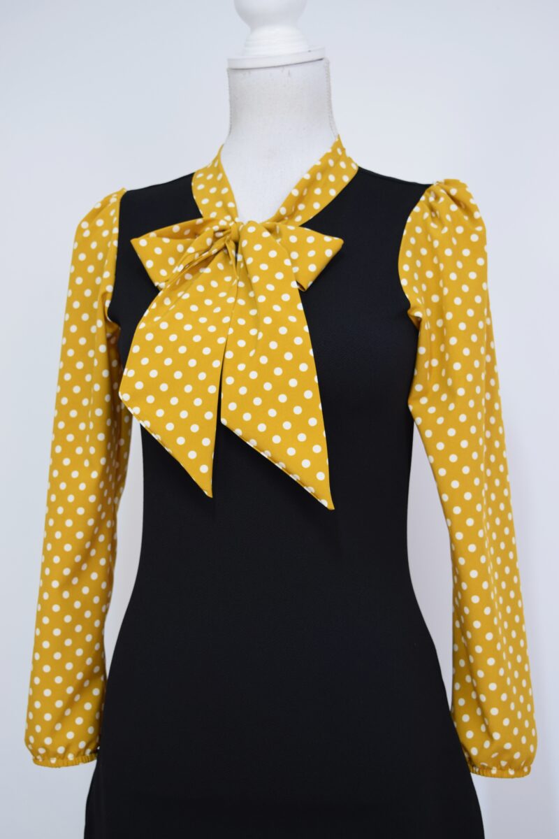 Rochie office cu detalii mustar cu buline