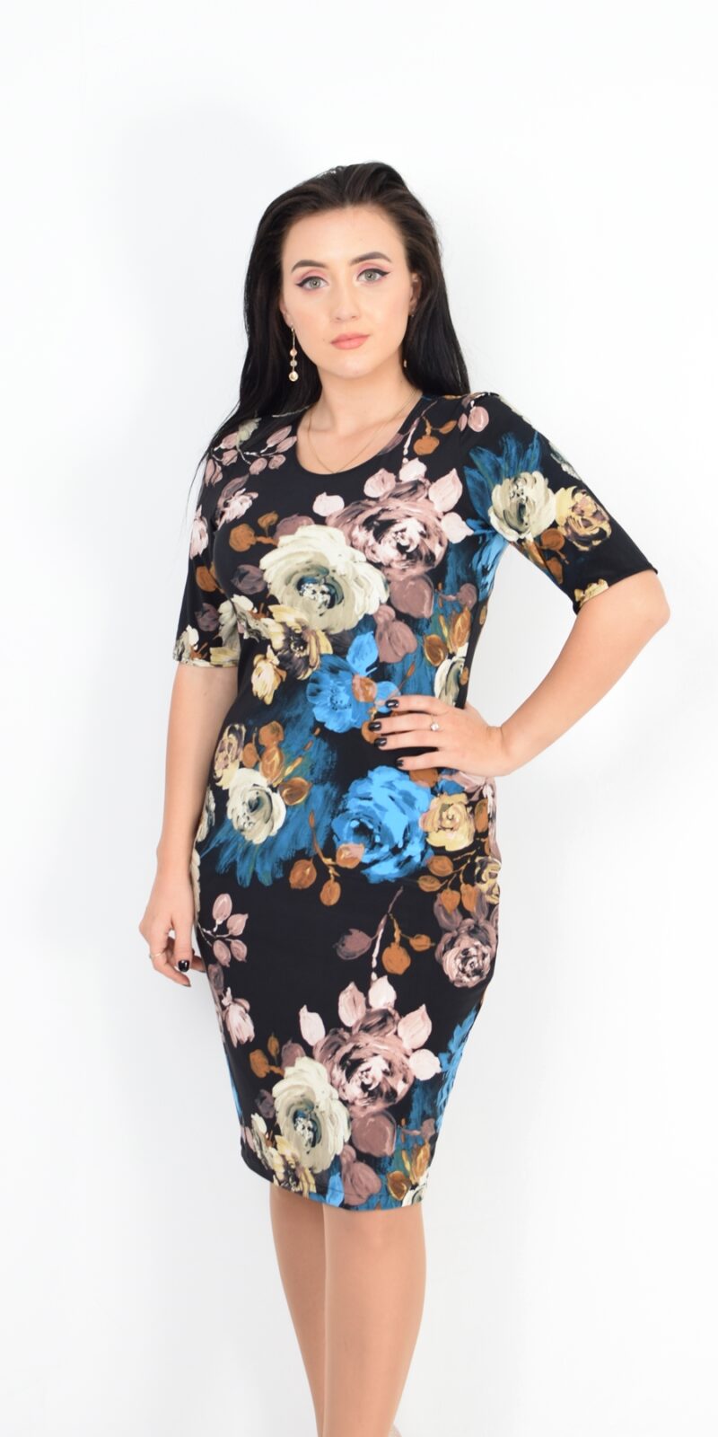 Rochie conica licra cu flori