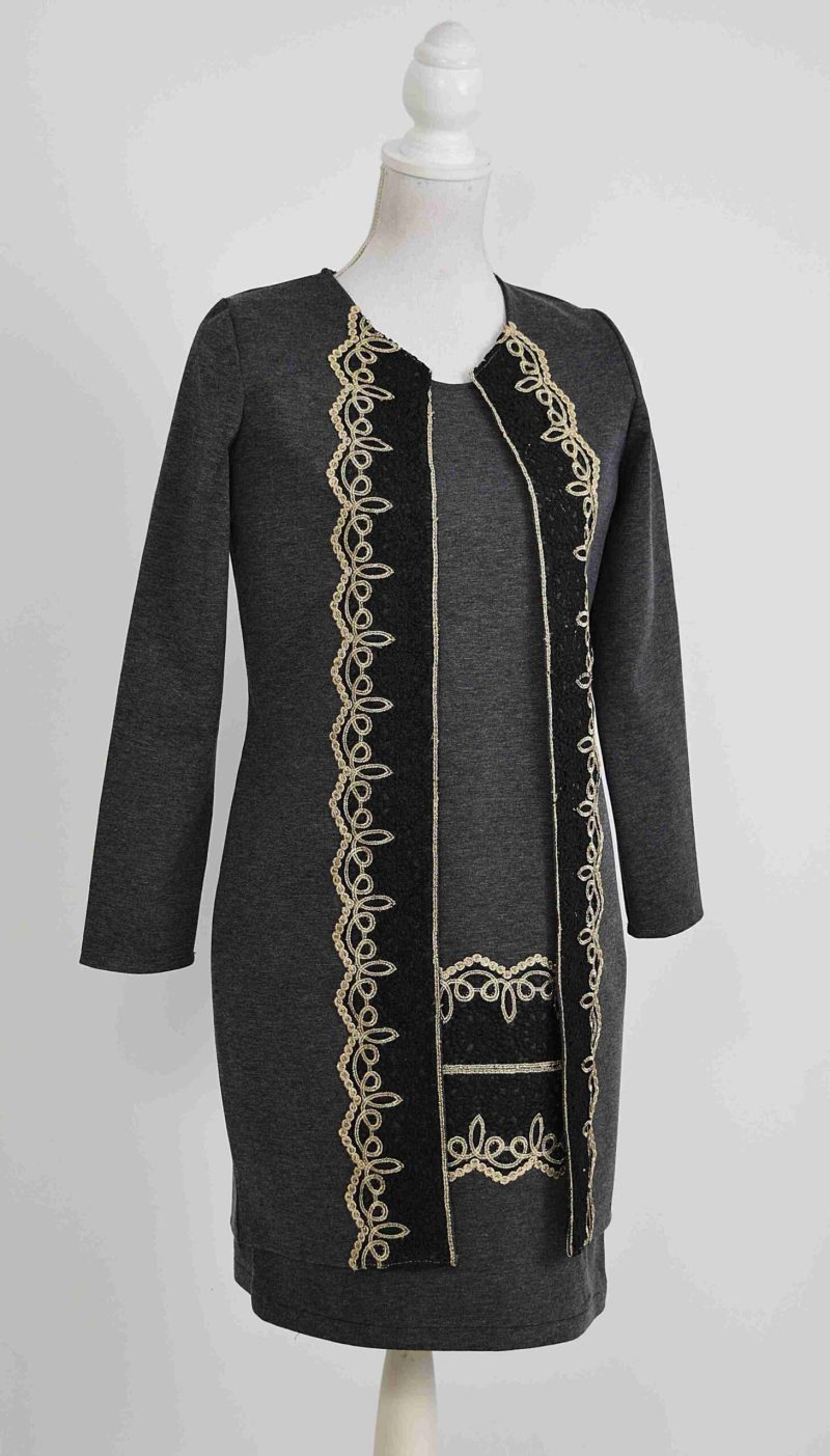 Compleu elegant gri cu broderie Ania
