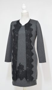 Compleu elegant gri cu broderie Nadine