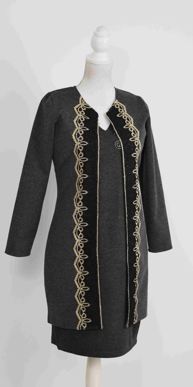 Compleu elegant gri cu broderie Ania 2
