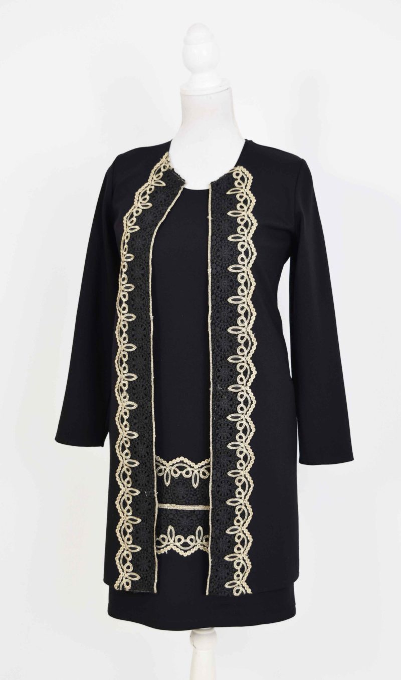 Compleu elegant negru cu broderie Ania