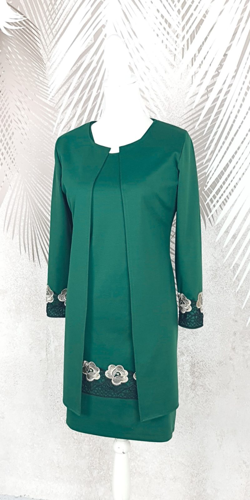 Compleu elegant verde cu broderie Melania