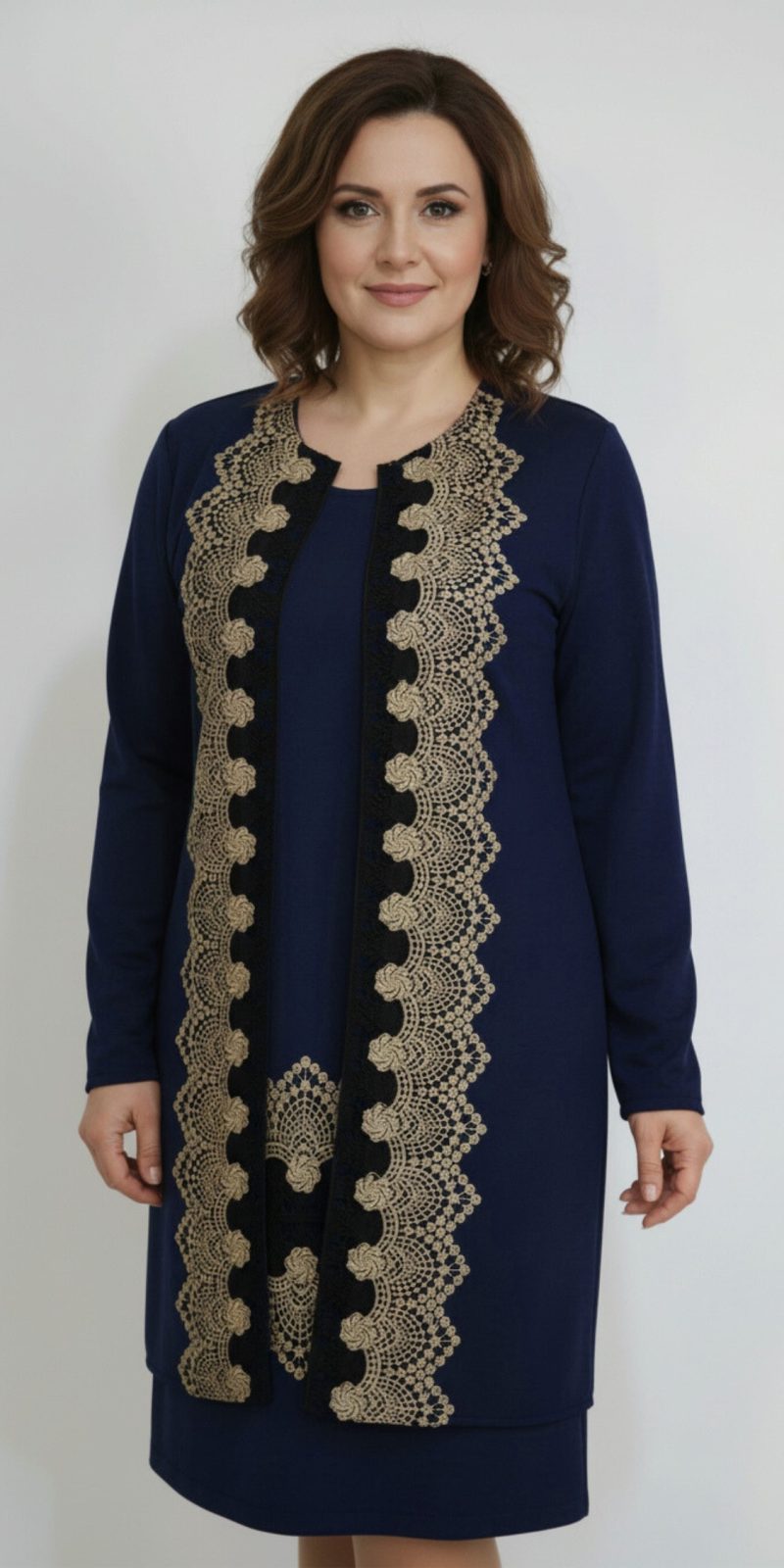 Compleu elegant bleumarin cu broderie Tania