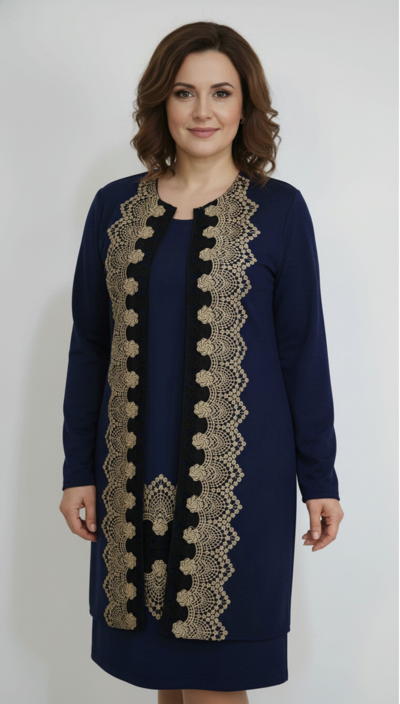 Compleu elegant bleumarin cu broderie Tania