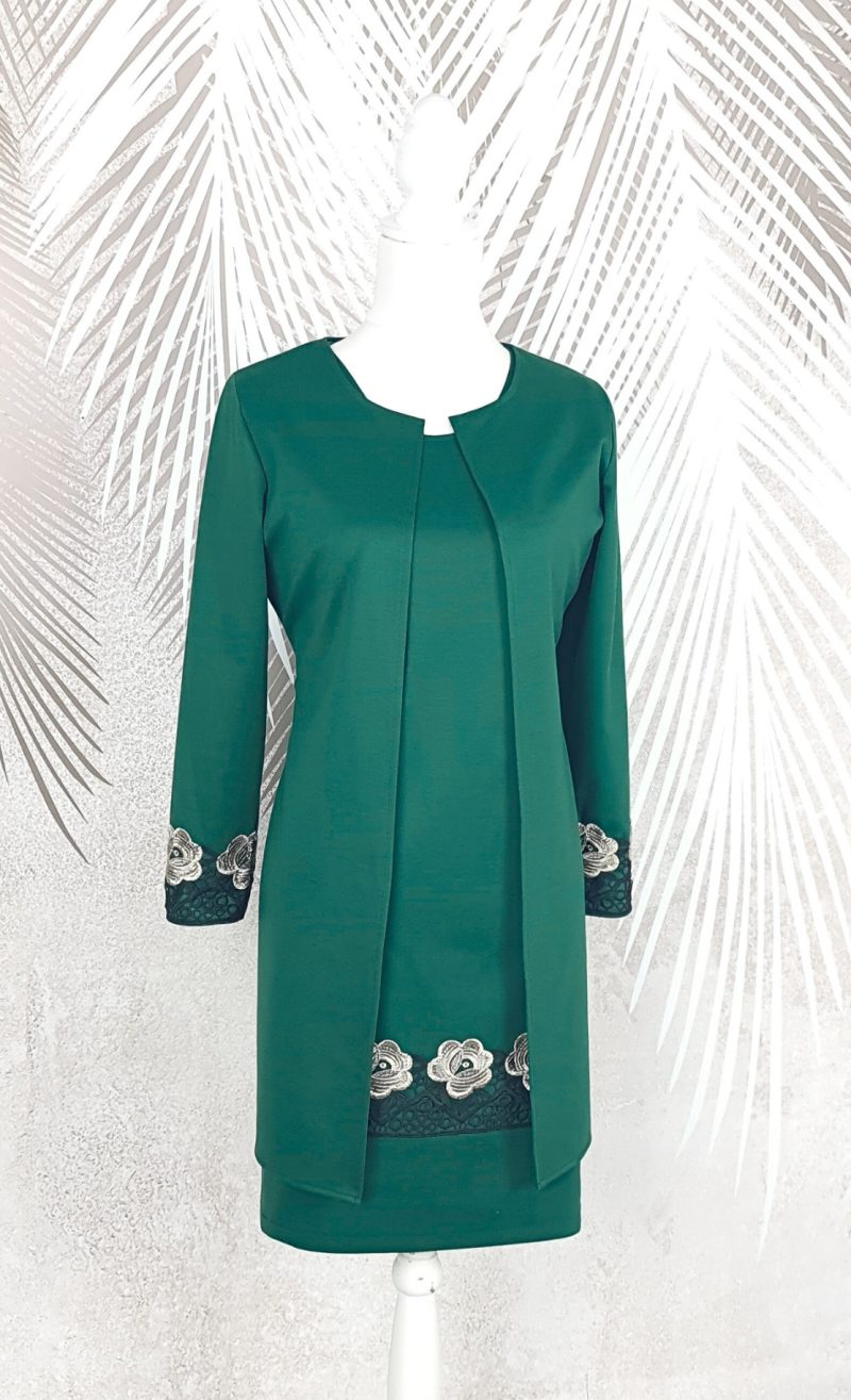 Compleu elegant verde cu broderie Melania