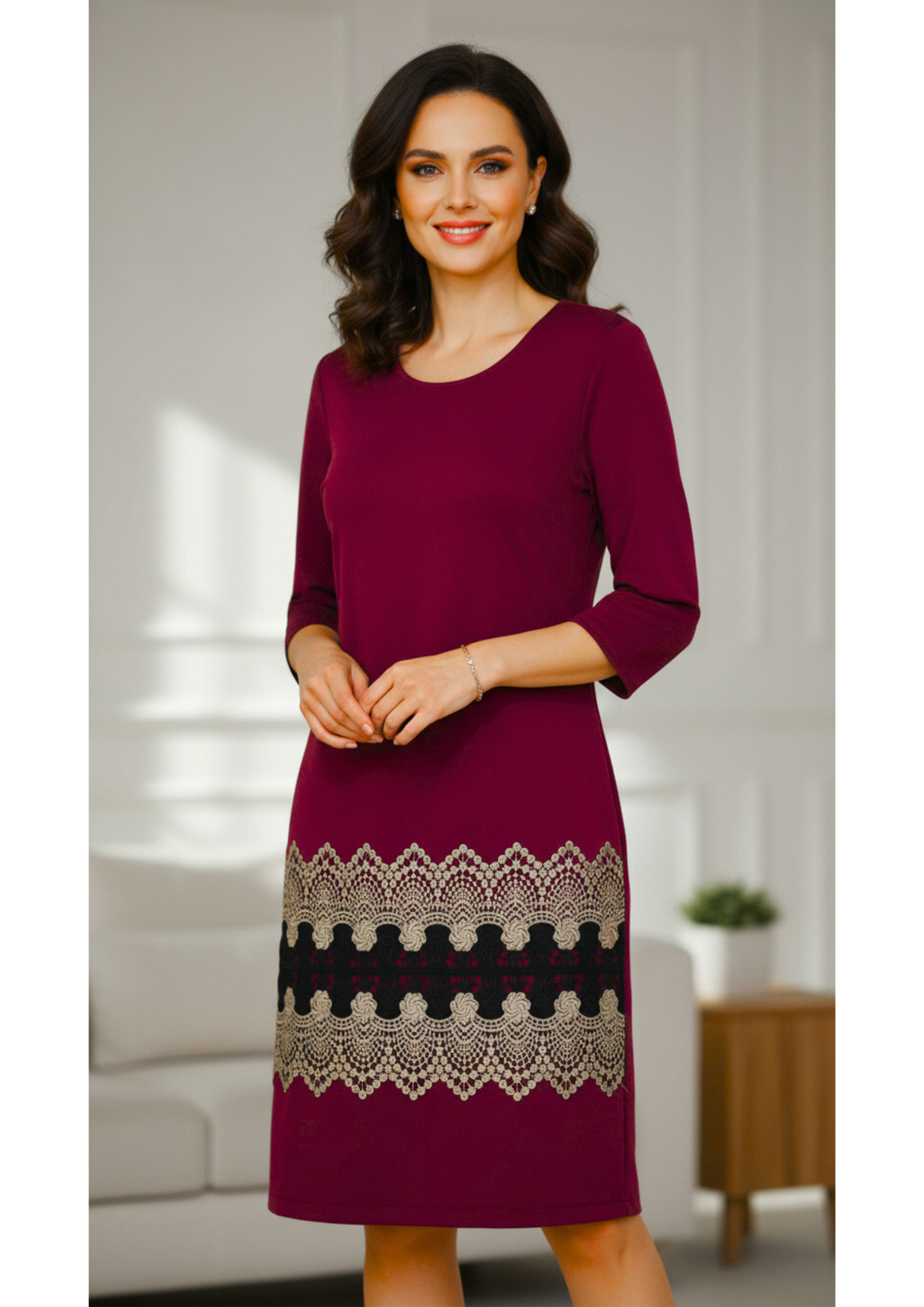 Compleu elegant visiniu cu broderie Tania