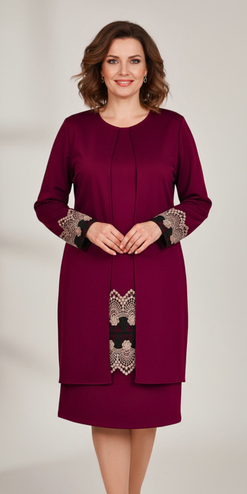 Compleu elegant visiniu cu broderie Tania