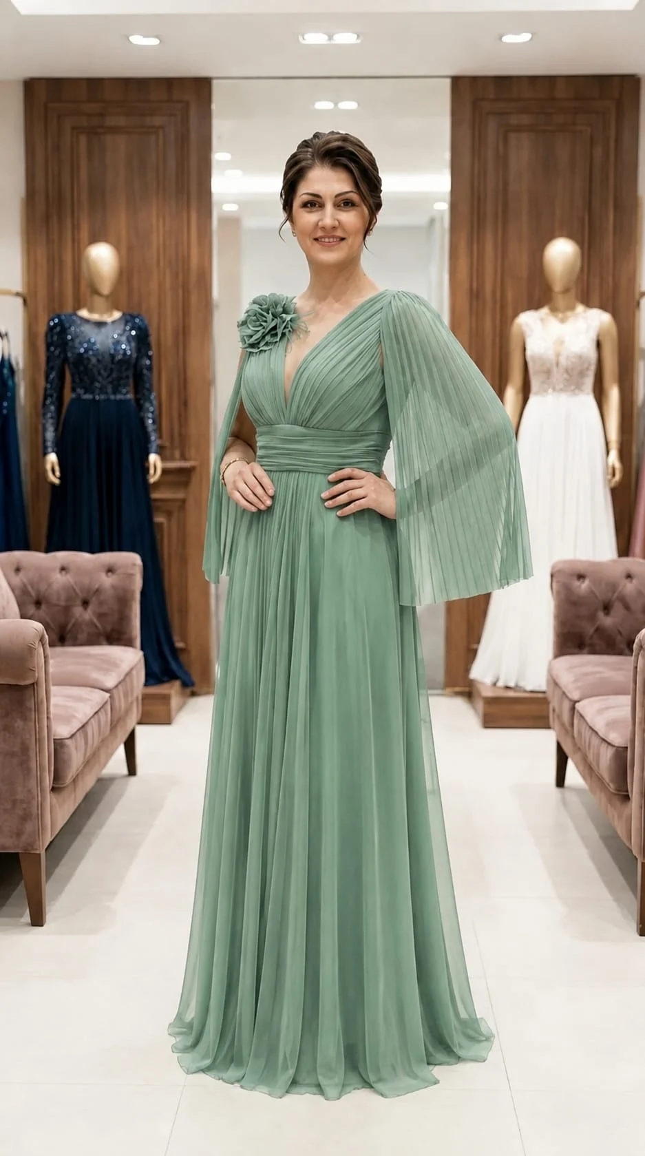 Rochie lunga verde-salvie Iris