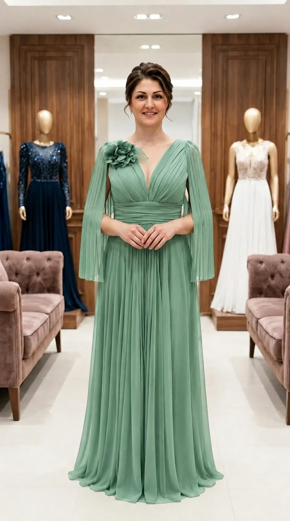 Rochie lunga verde-salvie Iris