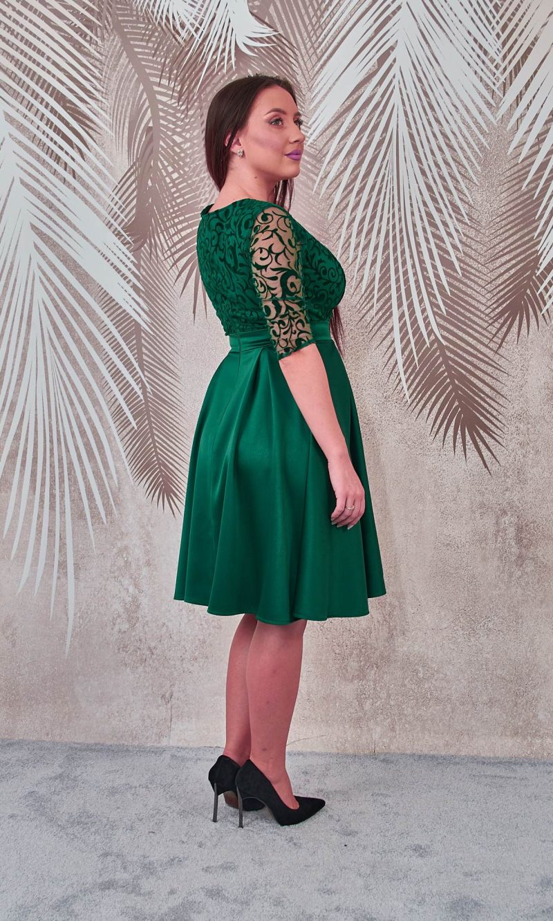 Rochie de ocazie din tafta verde si broderie din catifea Carla