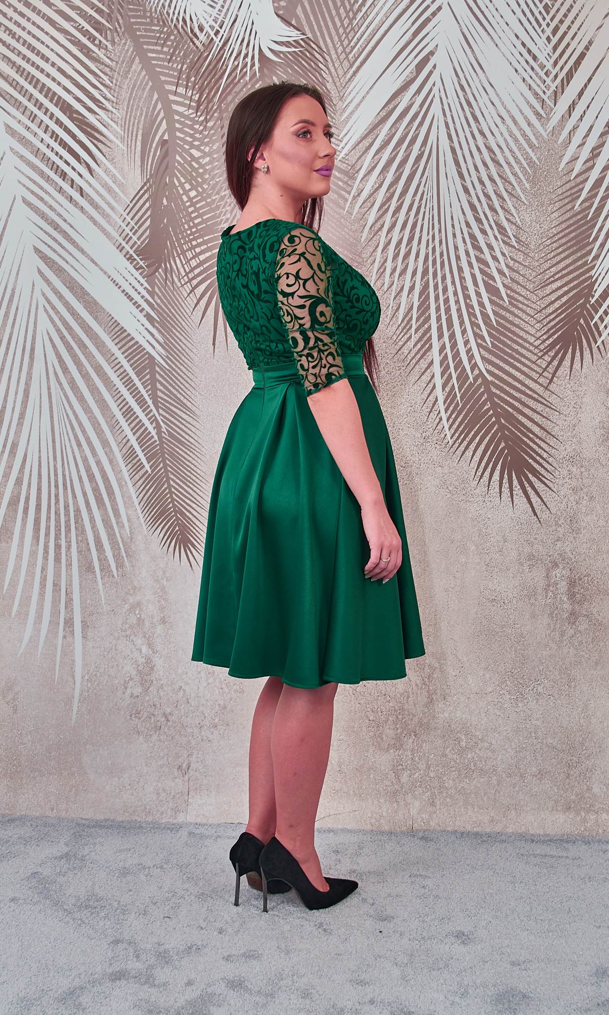 Rochie de ocazie din tafta verde si broderie din catifea Carla - 4 | YEO