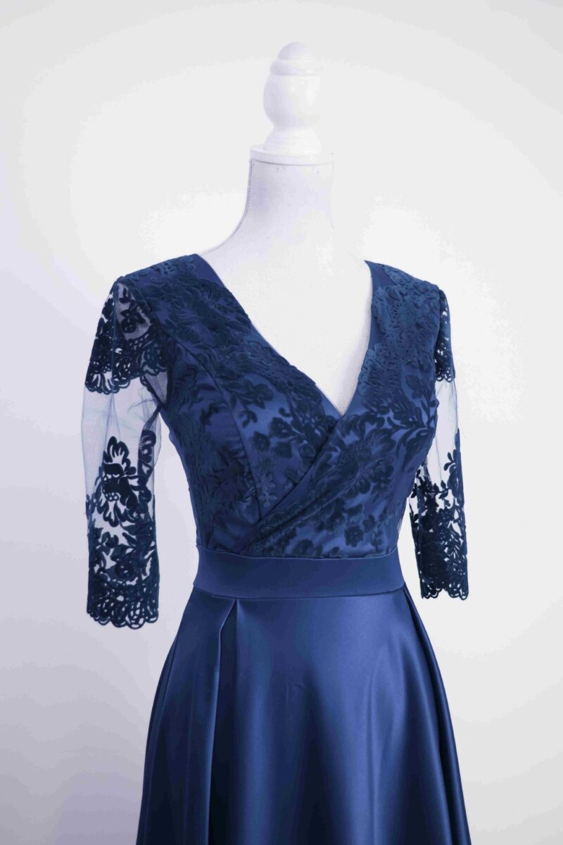 Rochie de ocazie din broderie catifelata si tafta bleumarin Anastasia