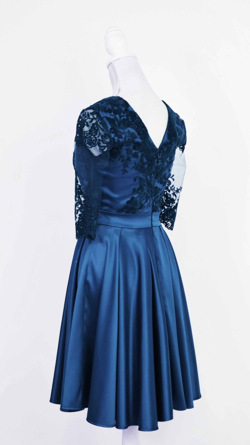 Rochie de ocazie din broderie catifelata si tafta bleumarin Anastasia
