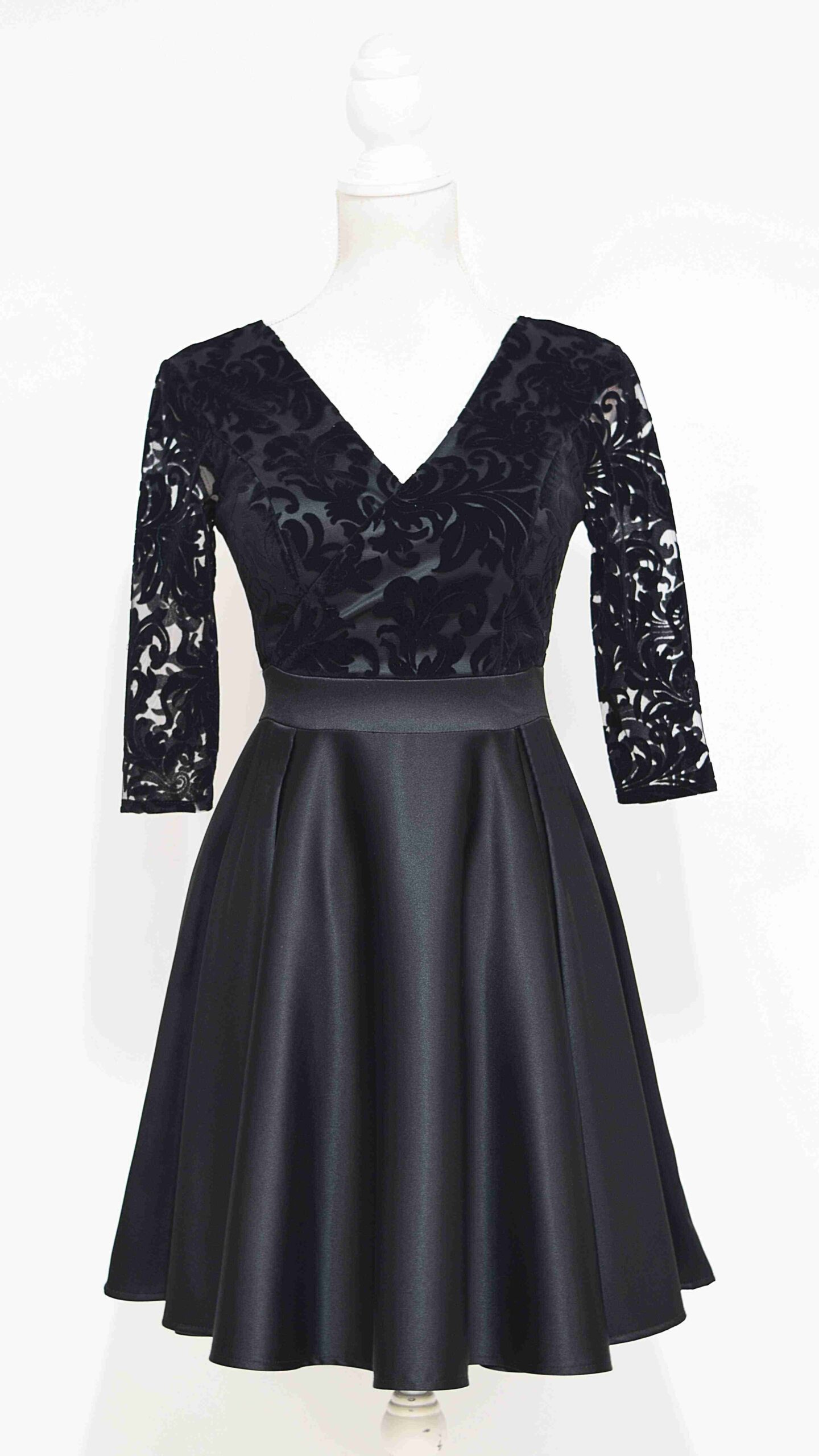 Rochie de ocazie din tafta neagra si broderie catifea Nuria - 1 | YEO