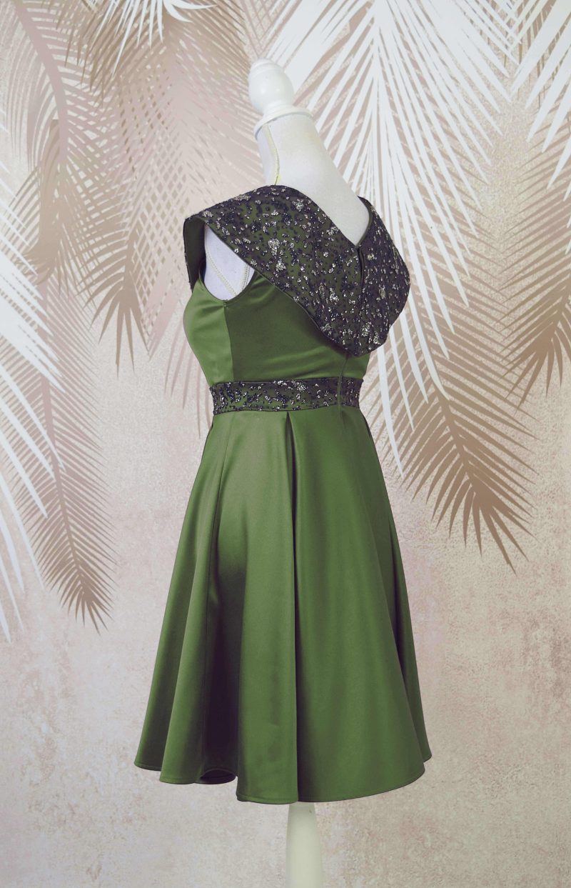 Rochie de ocazie kaki din tafta si gliter Victoria