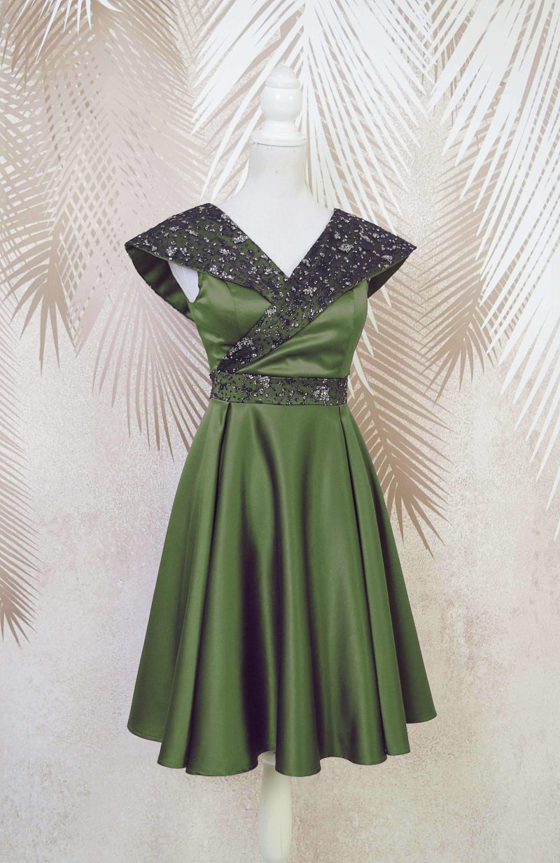 Rochie de ocazie kaki din tafta si gliter Victoria