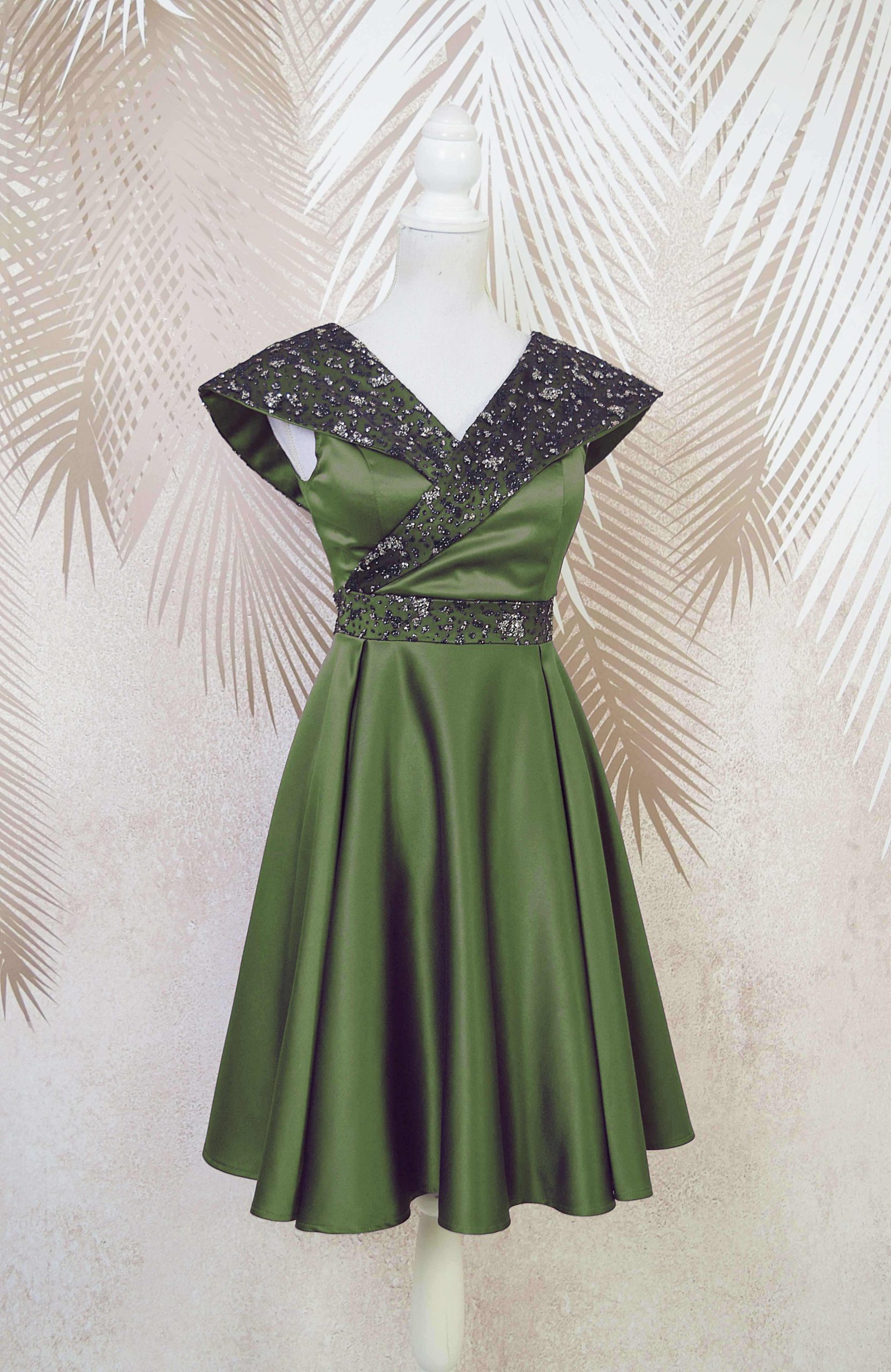 Rochie de ocazie kaki din tafta si gliter Victoria