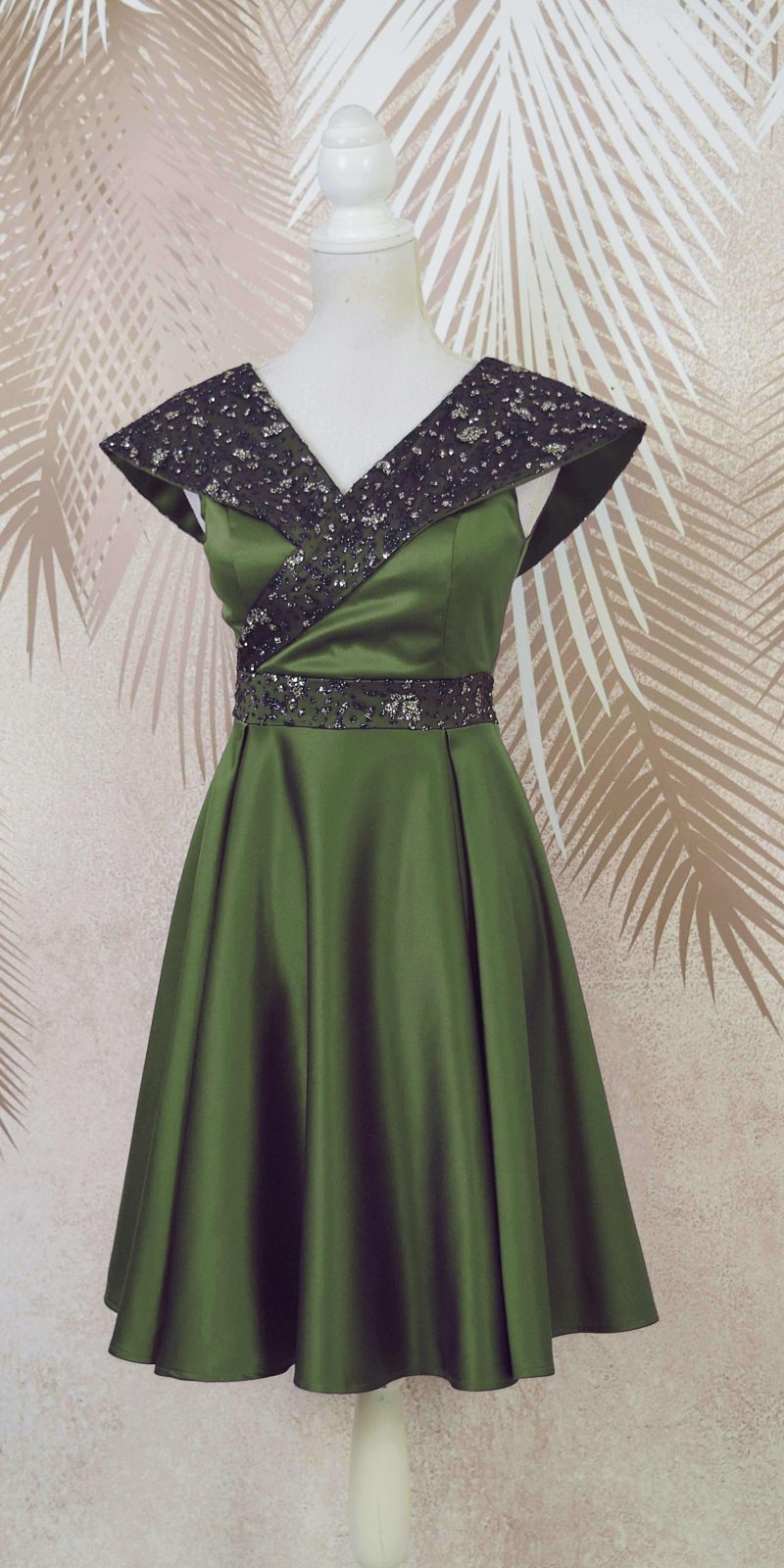 Rochie de ocazie kaki din tafta si gliter Victoria
