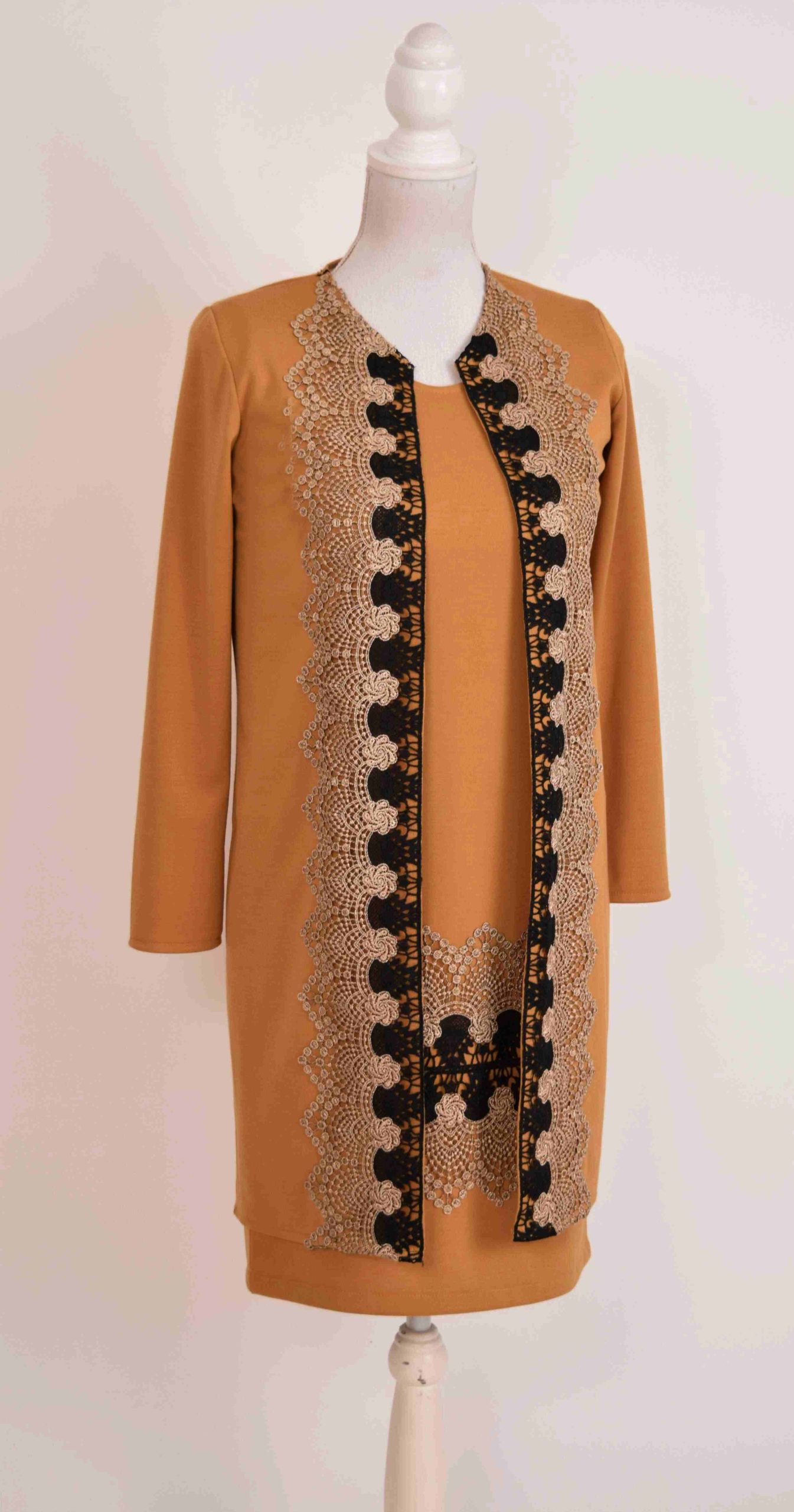 Cardigan elegant mustar cu broderie Ania - 1 | YEO