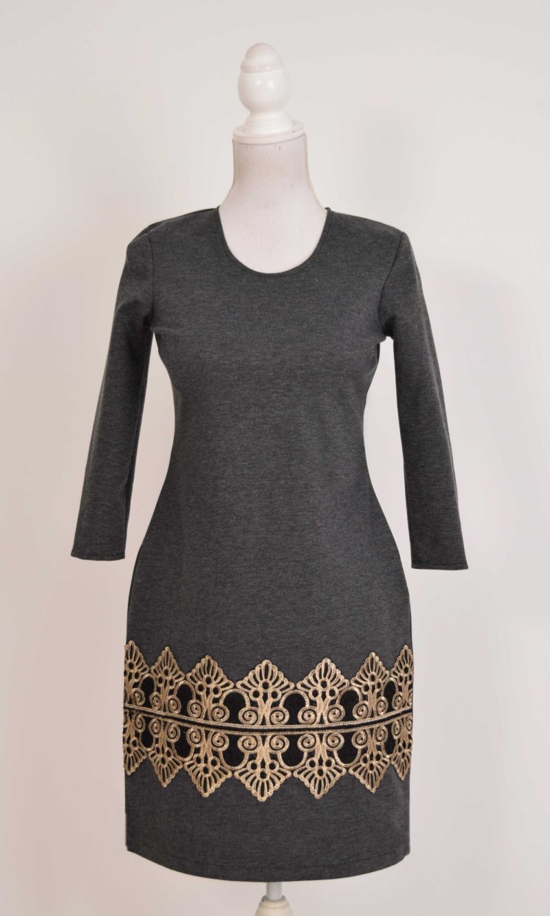 Rochie gri eleganta cu broderie Otilia