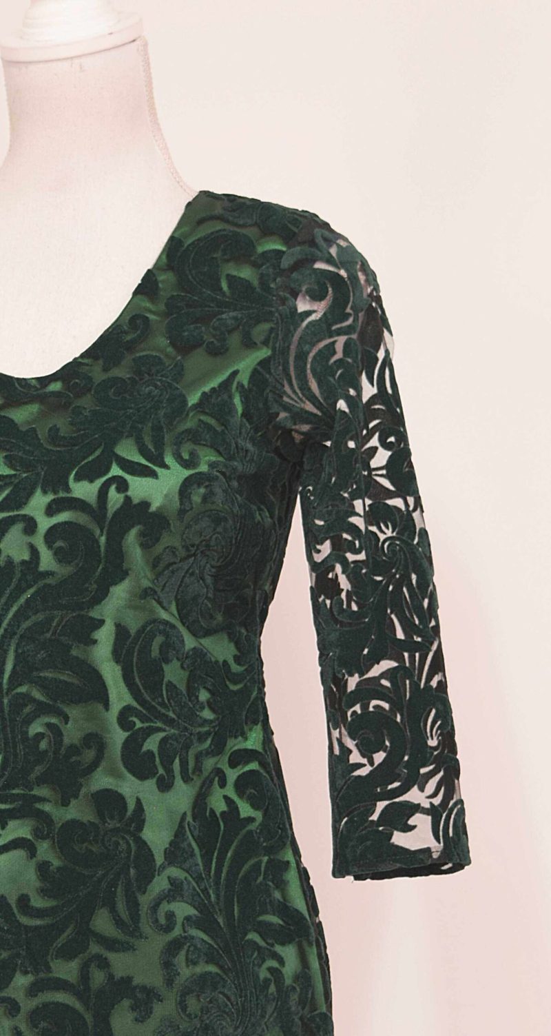 Rochie de ocazie din tiul cu broderie catifea verde si saten bej Charlotte