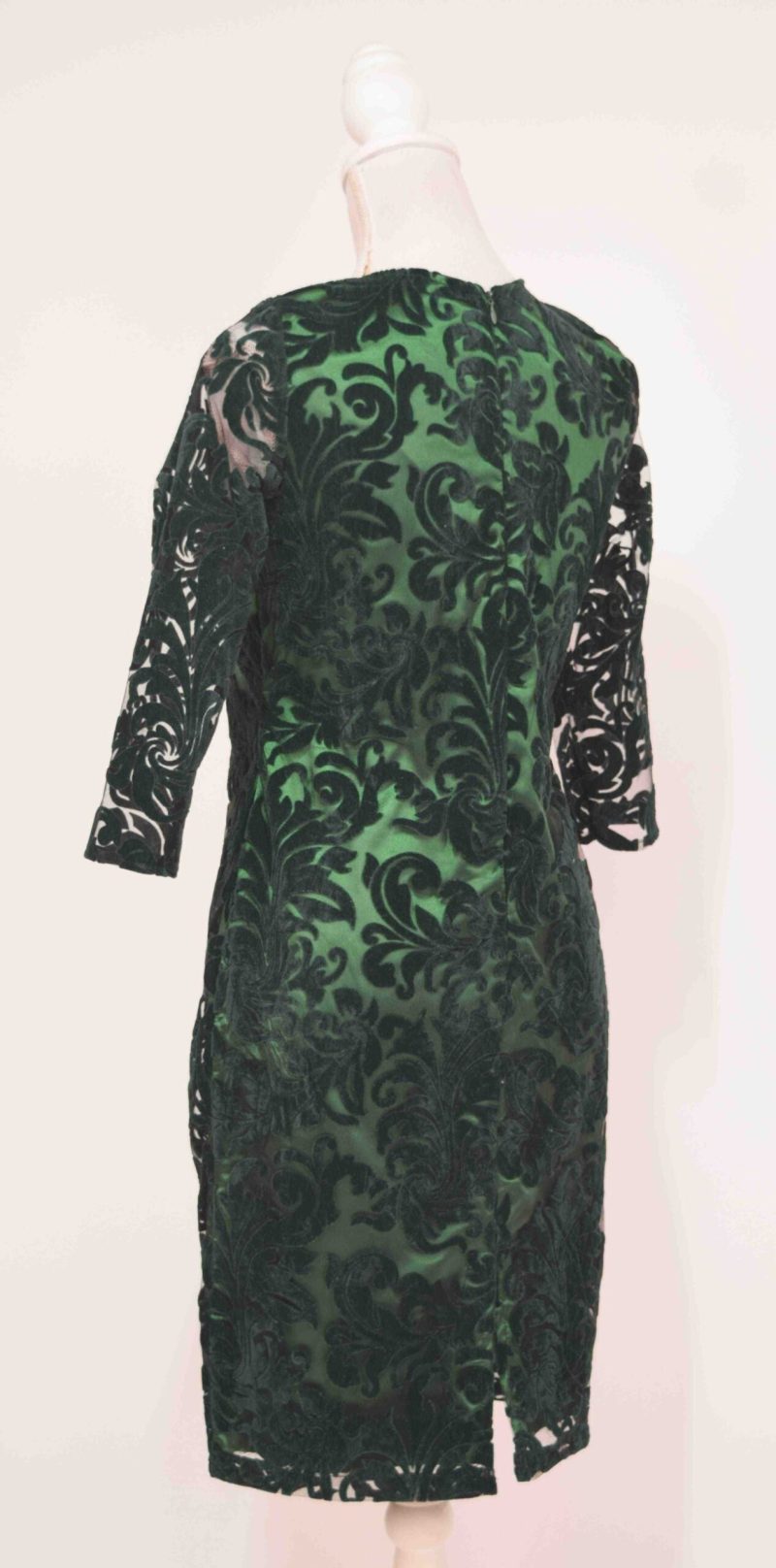 Rochie de ocazie din tiul cu broderie catifea verde si saten bej Charlotte