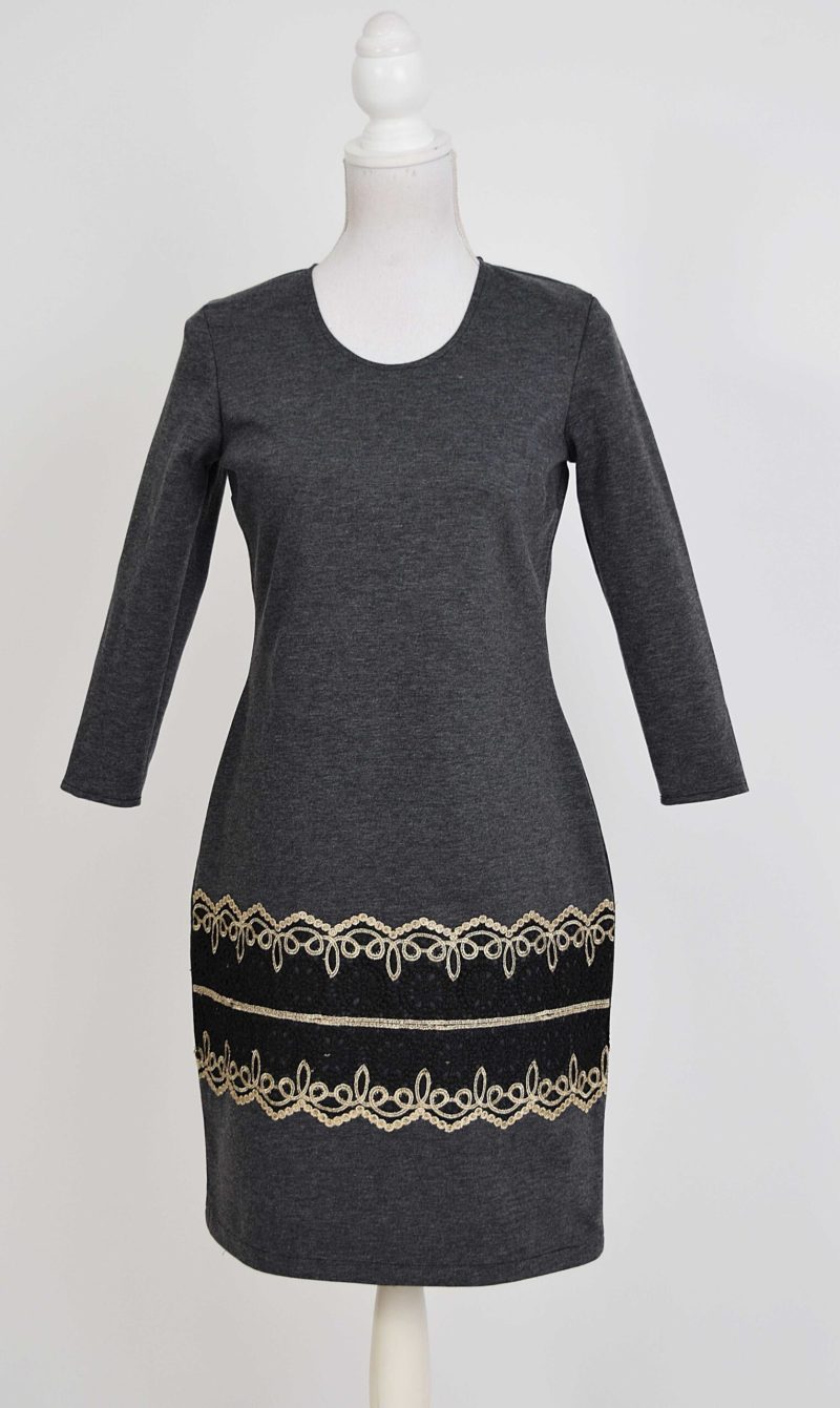 Rochie gri cu broderie Ania