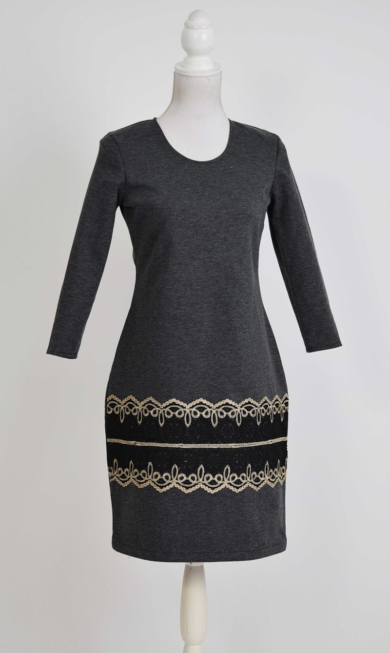 Rochie gri cu broderie Ania