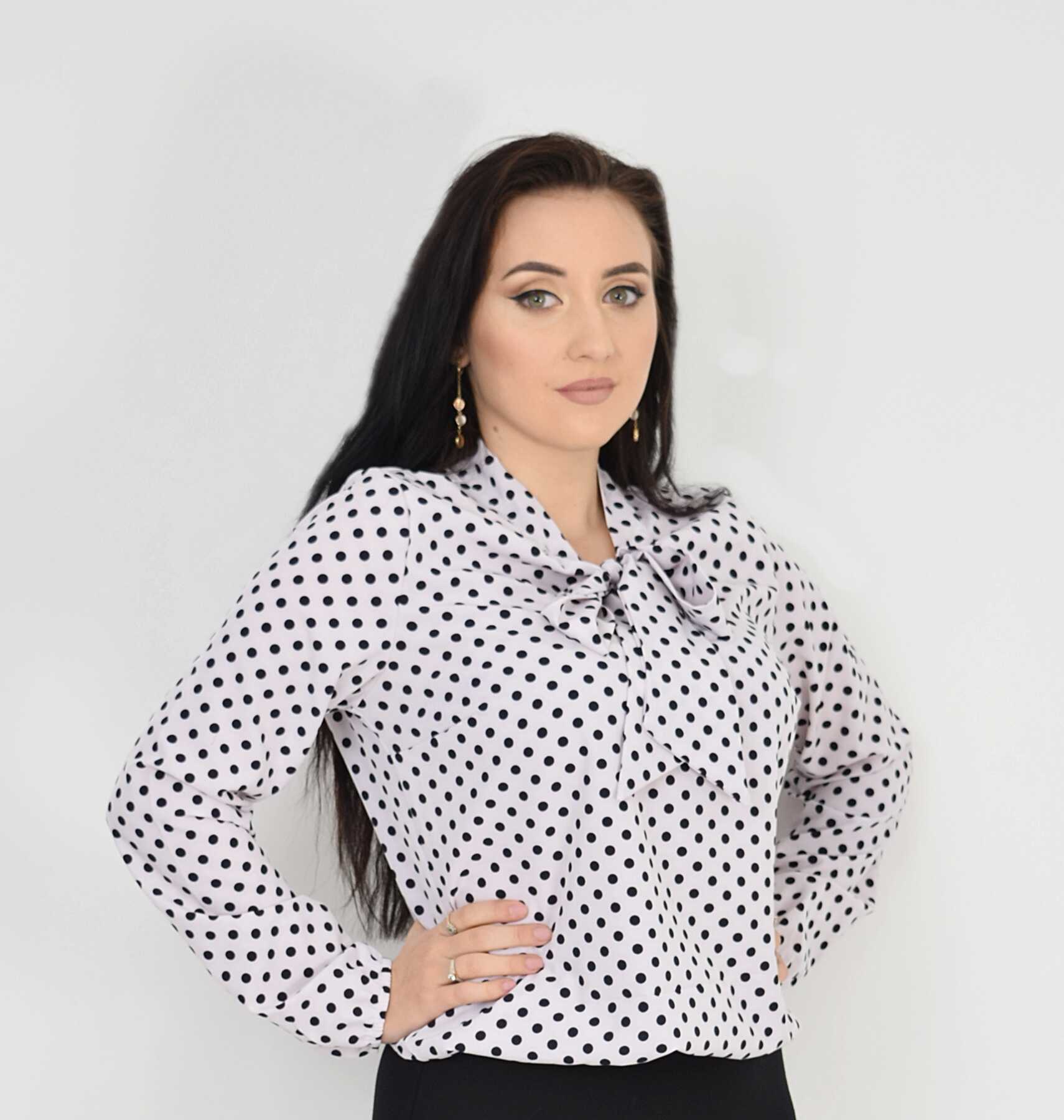 Bluza eleganta alba cu buline - 2 | YEO