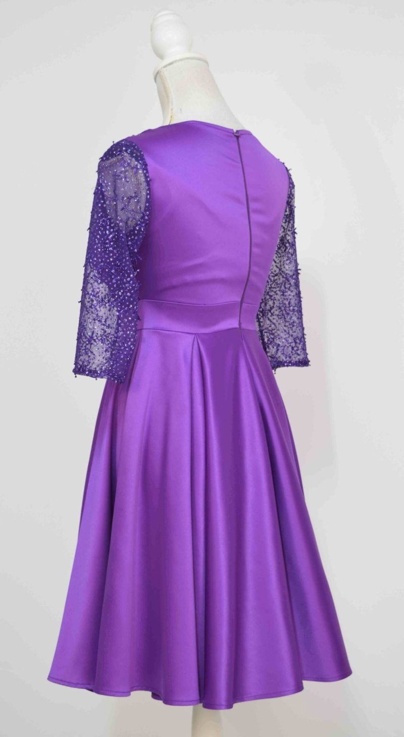 Rochie de ocazie din tafta mov si broderie cu gliter Noelia