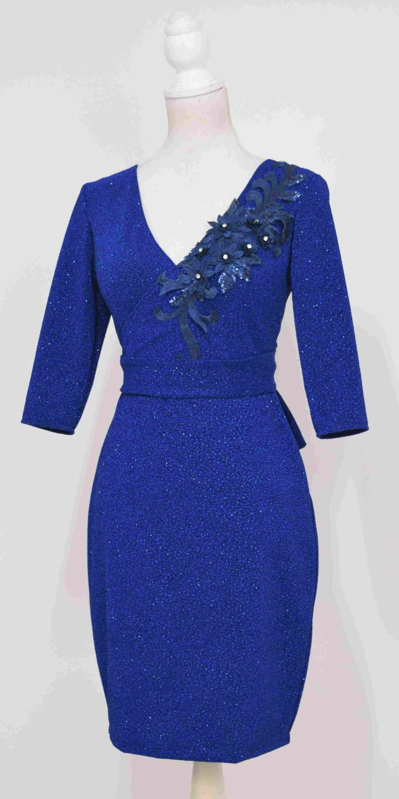 Rochie de ocazie din lurex albastra cu broderie 3D