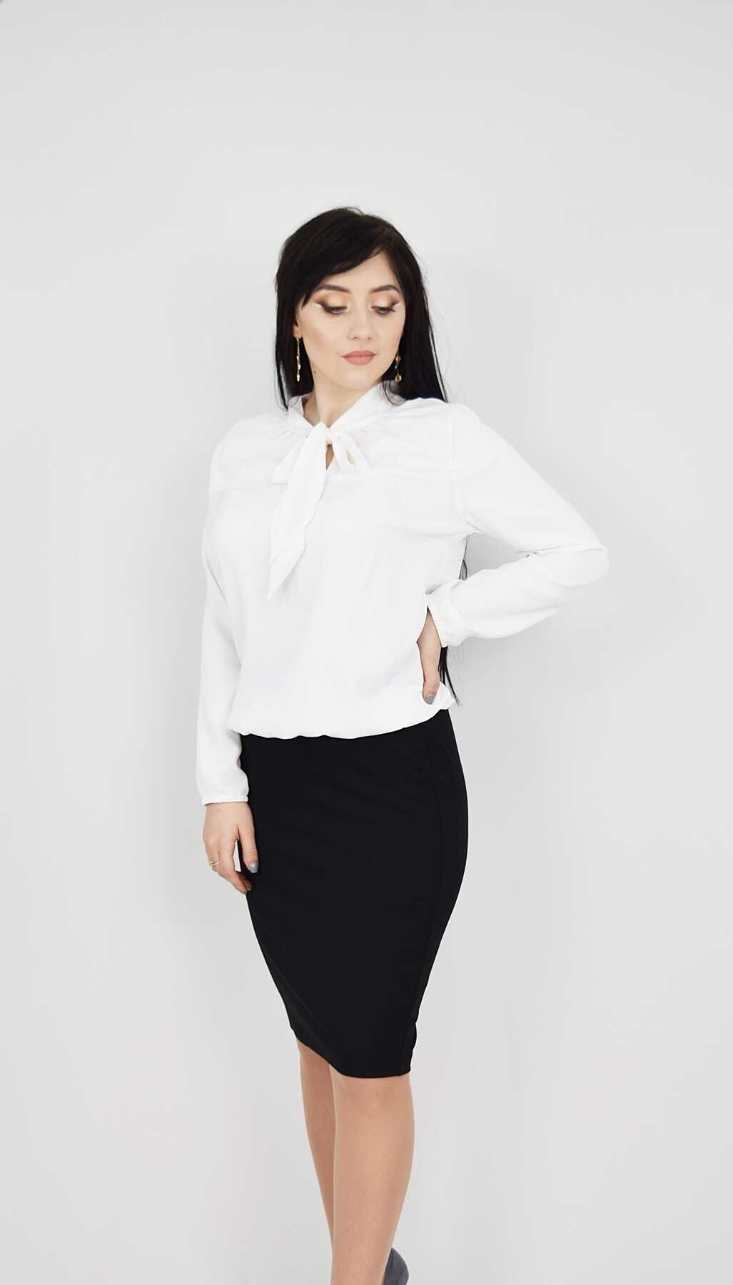 Bluza alba eleganta cu esarfa - 1 | YEO